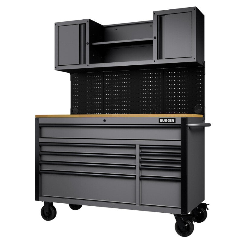 BUNKER Werkzeugwagen/Werkbank mit Rückwand, 142 cm, hellgrau