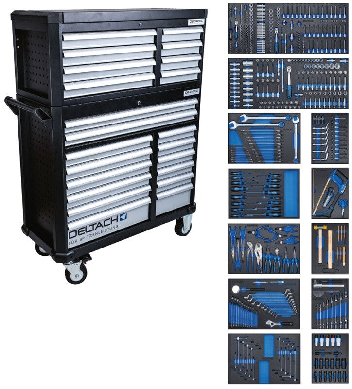Deltach Werkzeugwagen D2-XXL + Topcase, 12 Schubladen gefüllt mit FOAM, 475dlg 527354