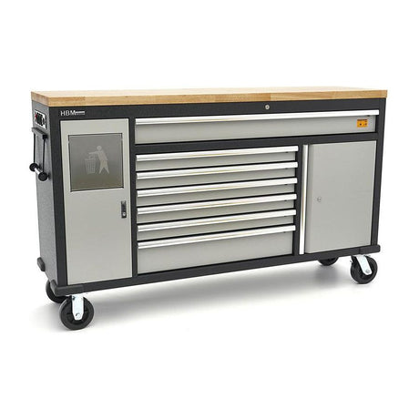 HBM Profi Werkzeugwagen mit Massivholzarbeitsplatte - 168 cm - Schwarz/Grau - H130176 - Tools.de TP Profishop GmbH