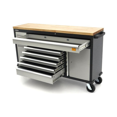 HBM Profi Werkzeugwagen mit Massivholzarbeitsplatte - 168 cm - Schwarz/Grau - H130176 - Tools.de TP Profishop GmbH
