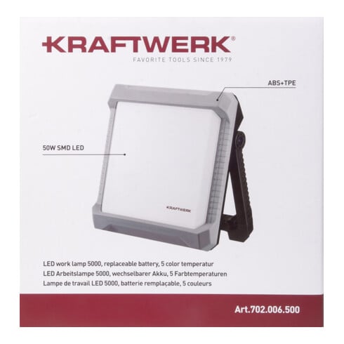 KRAFTWERK LED Arbeitslampe 5000 – Lumen, Akku wechselbar, 5 Lichtfarben, IP65 - KW-702.006.500