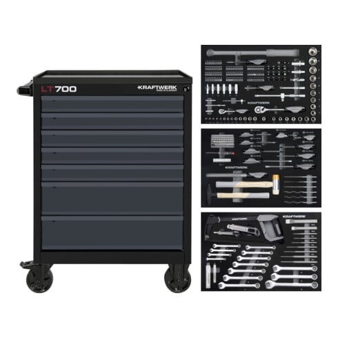 KRAFTWERK LT700 Werkstattwagen BASIC, 7 Schubladen, 259-tlg., anthrazit – Made in Germany mit 7 Jahren Garantie - KW-102.107.216