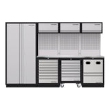 KRAFTWERK MOBILIO 4er Komplett-Kombi – Edelstahl-Werkbank mit 8 Schubladen, Hochschrank & Lochwand - KW-3964KIX