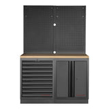KRAFTWERK MOBILIO BLK 2er Kombi – 9 Schubladen, Doppeltürenschrank & 35 mm Buche‑Arbeitsplatte - KW-3964K-BLK-25