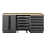 Kraftwerk MOBILIO – 3er Unterschrank-Kombi mit Buche-Arbeitsplatte & 16 Schubladen - KW-3964K-BLK-26