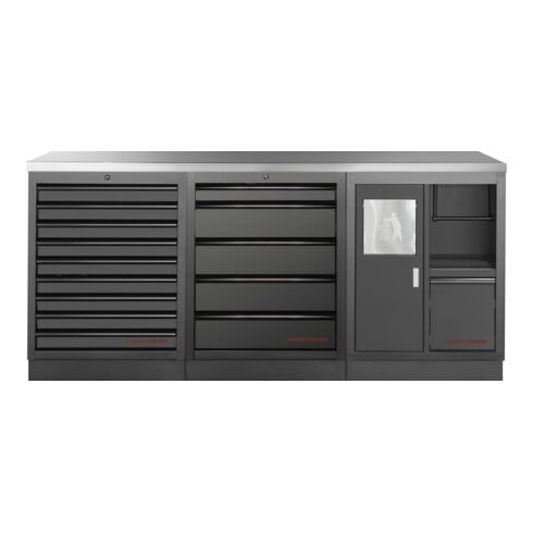 KRAFTWERK MOBILIO BLK 3er Kombi – 15 Schubladen, Edelstahl-Arbeitsplatte & clevere Ausstattung für maximale Effizienz - KW-3964K-BLK-24-IX