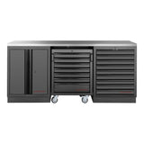 KRAFTWERK MOBILIO BLK 3er Kombi – 16 Schubladen, Doppeltürenschrank & Edelstahlplatte für maximale Organisation - KW-3964K-BLK-26-IX