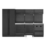 KRAFTWERK MOBILIO BLK 4er Komplett-Kombi – Edelstahl-Werkbank mit Hochschrank, Werkzeug-Lochwand & One-Key-System - KW-3964K-BLK-IX