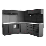 KRAFTWERK MOBILIO BLK 5er Eck-Kombi KW-3964O-BLK-IX – Edelstahl-Werkstattlösung mit 13 Schubladen & 6 Schränken für maximale Ordnung - KW-3964O-BLK-IX