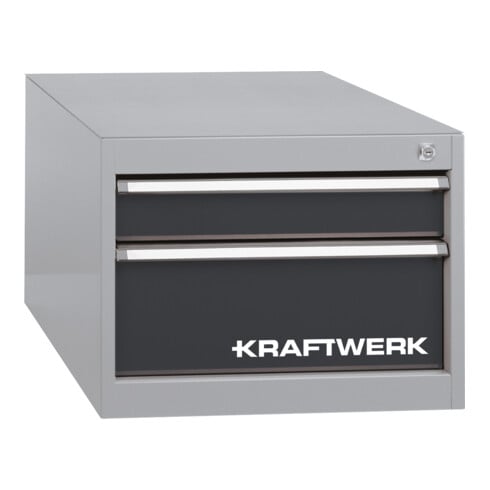 KRAFTWERK Schubladenbox 380 x 535 600 mm – 2 Schubladen (90 + 180 mm), MyWorkplace Serie Lichtgrau RAL 7035 - KW-137.001.000