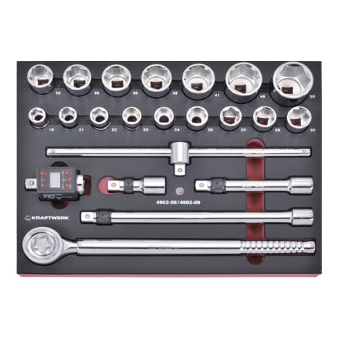 KRAFTWERK PRO LINE COMPLETO EVA 3/4" Steckschlüsselsatz, 21-tlg. + Elektronischer Drehmoment-Adapter 20–200 Nm - KW-4902-091