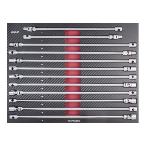 KRAFTWERK 19 mm T-Griff-Gelenkschlüssel-Satz 12-tlg. – PRO LINE, EVA-Einlage, extra lang, 8–19 - KW-4902-07