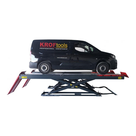 KROFtools 5.5t Profi Scherenhebebühne mit integriertem Achsfreiheber, LED Beleuchtung / Radfreiheber / 5500kg 400V Hebebühne / hydraulische Scherenhebebühne Modell 9823 - Tools.de TP Profishop GmbH