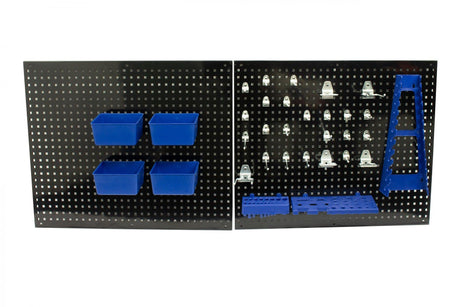 KROFtools Set/Bausatz mit zwei perforierten Platten/Metallwänden und 32 Zubehörteilen - ideal für Werkstattorganisation - 8685 - Tools.de TP Profishop GmbH