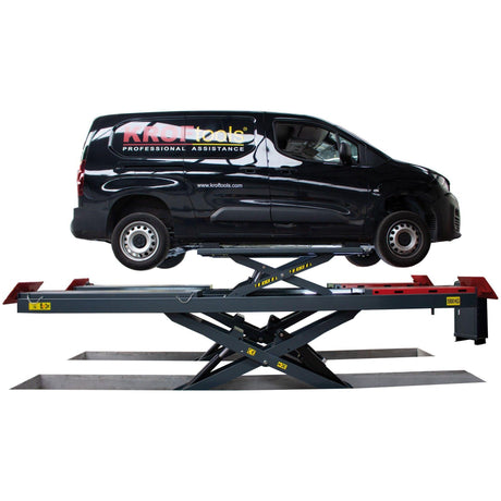 KROFtools Unterflur 5.5t Profi Scherenhebebühne mit integriertem Achsfreiheber, LED Beleuchtung / Radfreiheber / 5500kg 400V Hebebühne / hydraulische Scherenhebebühne Modell 9822 - Tools.de TP Profishop GmbH