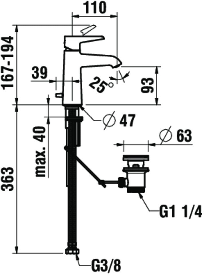 Laufen Einhand-Waschtischmischer VAL chrom 110 mm ohne Ablaufgarnitur