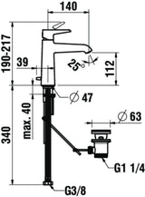 Laufen Einhand-Waschtischmischer VAL chrom 140 mm ohne Ablaufgarnitur – Einhandhebelmischer für 1 Hahnloch