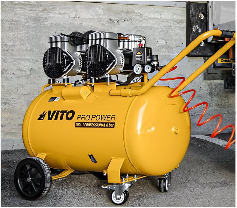 VITO Flüsterkompressor 100 Liter 3000W Ölfreier Kompressor 4PS 472L/Min Silent 8bar/115psi, Leise Kompressor