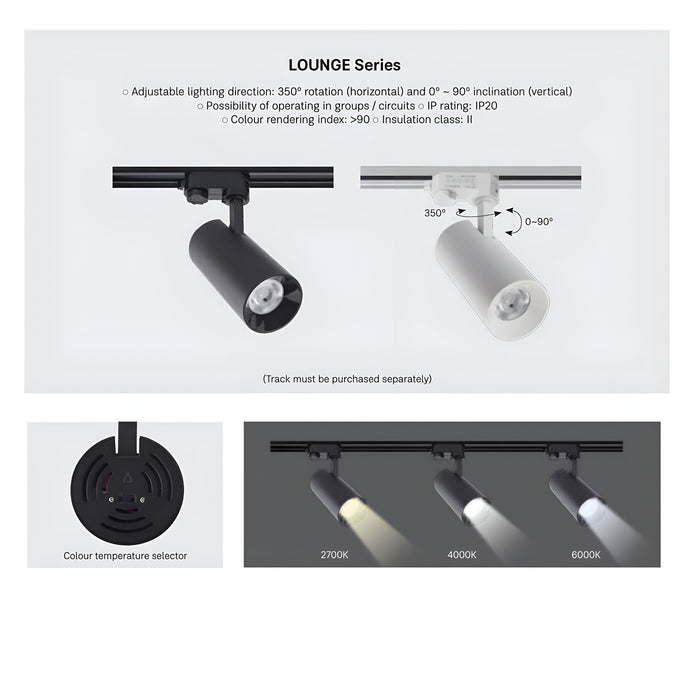 ASLO 3-Phasen-LED-Schienenstrahler 30W – 3CCT (2700K/4000K/6000K), 2461 Lumen, Weiß RAL 9010, Verstellbar, IP20 – Modell ASLOU30C3BR