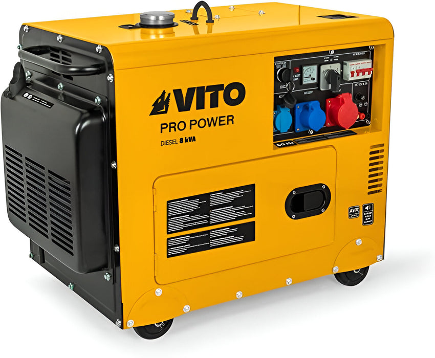 VITO Silent Diesel Generator 8kVA Full Power - 12PS Diesel Heizöl 6500w 230-400v