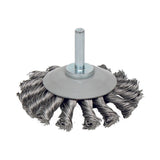 Deltach Tellerbürste konisch 75mm, Edelstahl, Stift 6mm, 15.000rpm, geflochten 735405