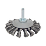 Deltach Tellerbürste konisch 75mm, Edelstahl, Stift 6mm, 15.000rpm, geflochten 735405