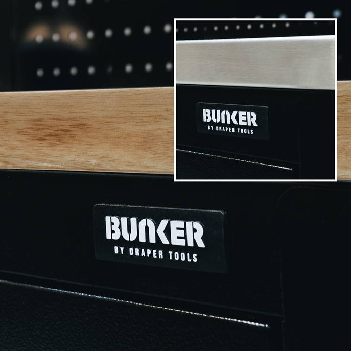BUNKER® Modulare Aufbewahrungs-Kombination mit Hartholz-Arbeitsplatte - 25-teilig - Profi Werkstatteinrichtung - B 4.915 x H 2.000 x T 463 mm - D04390