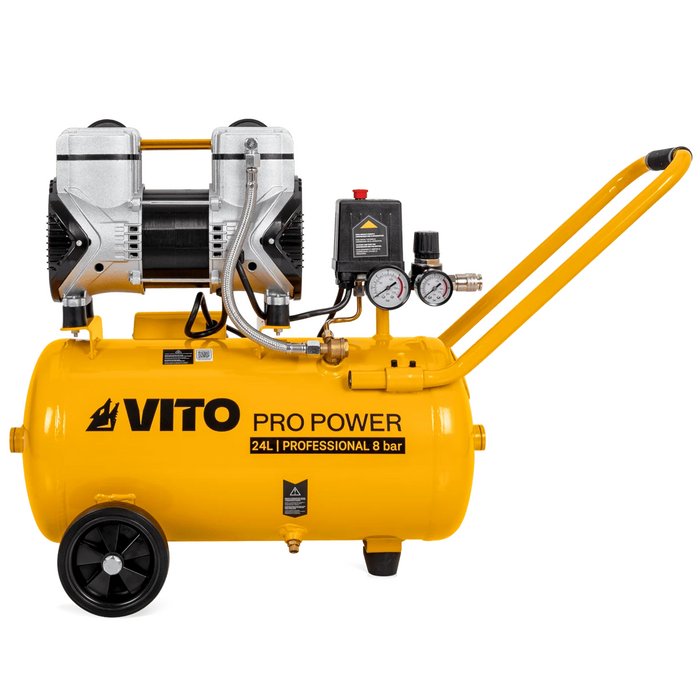 VITO Flüsterkompressor 24 Liter 1500W Ölfreier Kompressor 4PS 236 L/min Silent 8bar/115psi, Leise Kompressor - VICSOS25A