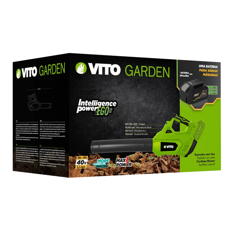 VITO Akku-Laubbläser 40V DC (2x20V) - 18000 U/min - 150 km/h - 750 m³/h - 2,5 kg - VIBCSSFL40 - Tools.de TP Profishop GmbH