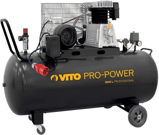 VITO Black Series Kompressor 300 Liter 10 Bar 400V 5.5 PS - 10bar Betriebsdruck (max. 12bar) - 560L/Min - Luftkompressor 300L Kessel - Ölgeschmiert - 2-Zylinder Druckluftkompressor (300B) - Tools.de TP Profishop GmbH