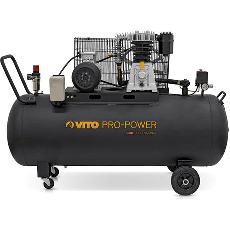 VITO Black Series Kompressor 300 Liter 10 Bar 400V 5.5 PS - 10bar Betriebsdruck (max. 12bar) - 560L/Min - Luftkompressor 300L Kessel - Ölgeschmiert - 2-Zylinder Druckluftkompressor (300B) - Tools.de TP Profishop GmbH