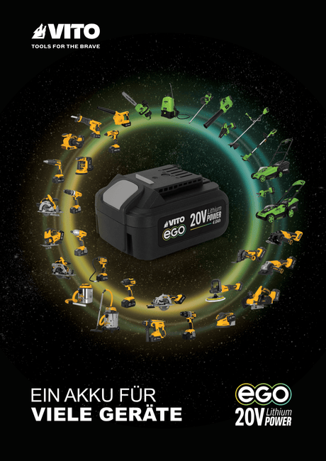 VITO EGO Akku 20V 2Ah - Lithium-Ionen - ein Akku für viele Geräte - passend für alle EGO Geräte 20V und 40V (2x20V) - mit Akkusystem - Pro Power - VIBCBL202 - Tools.de TP Profishop GmbH
