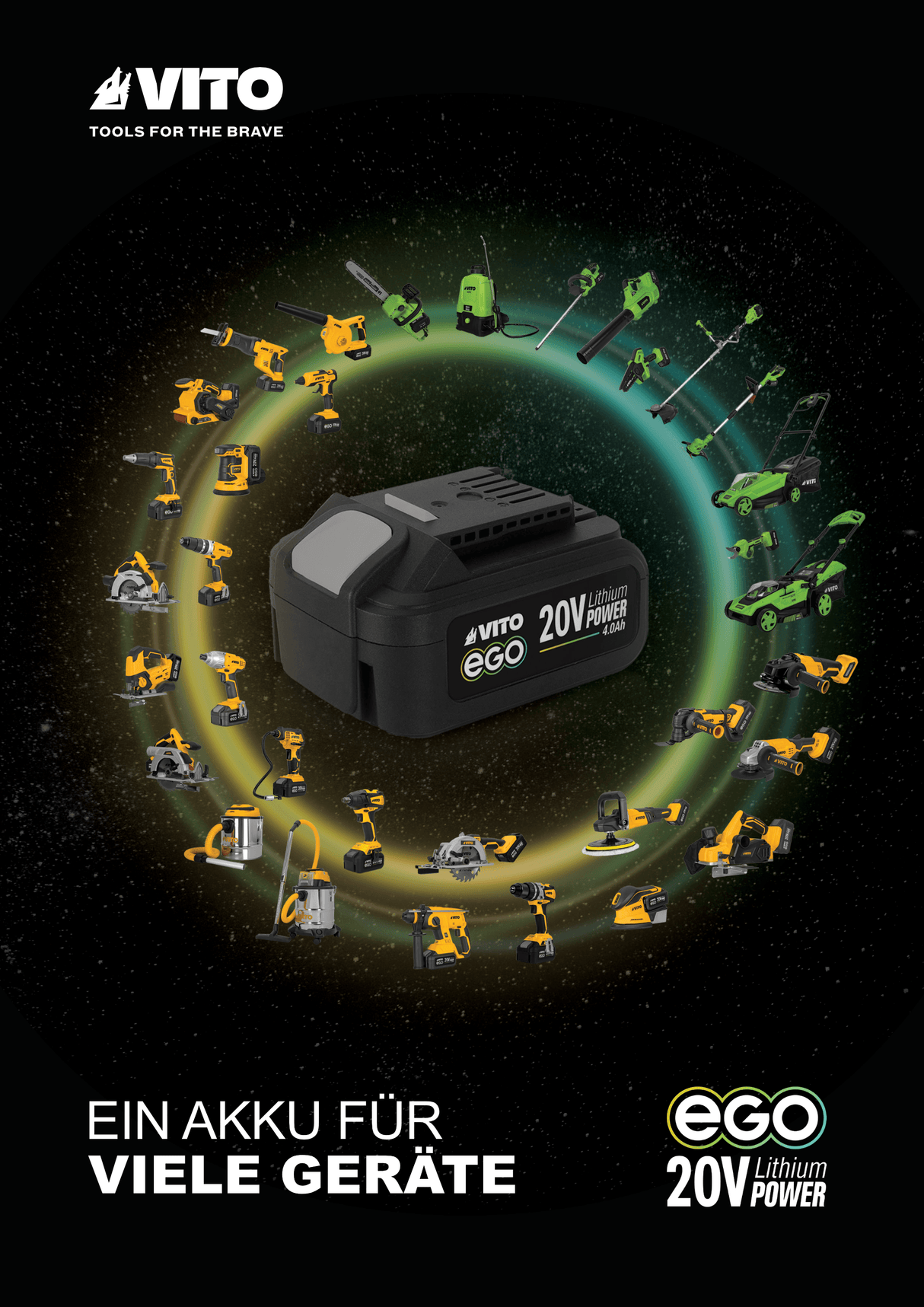 VITO EGO GARDEN PACK - 4-teiliges Akku-Set: Bürstenlose Kettensäge, Akkus und Doppel-Ladegerät - 40V - kabellose Freiheit mit unserem EGO-Akkusystem - PACK3EGOGARDEN - Tools.de TP Profishop GmbH