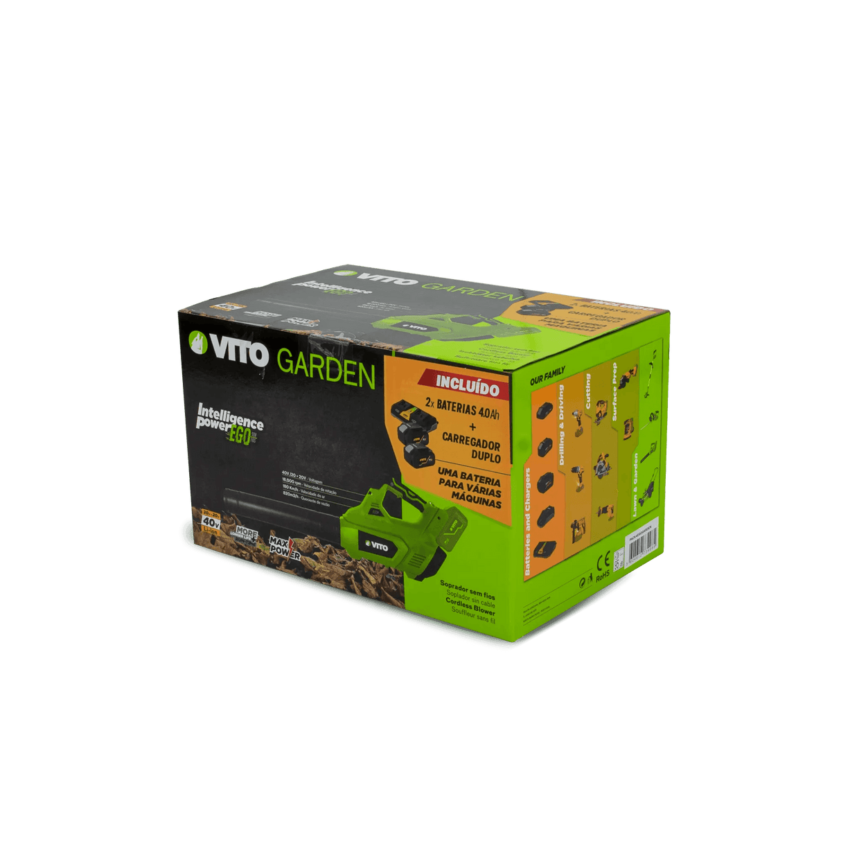 VITO EGO GARDEN PACK - 4-teiliges Akku-Set: Laubbläser, Akkus und Doppel-Ladegerät - 40V - kabellose Freiheit mit unserem EGO-Akkusystem - PACK4EGOGARDEN - Tools.de TP Profishop GmbH