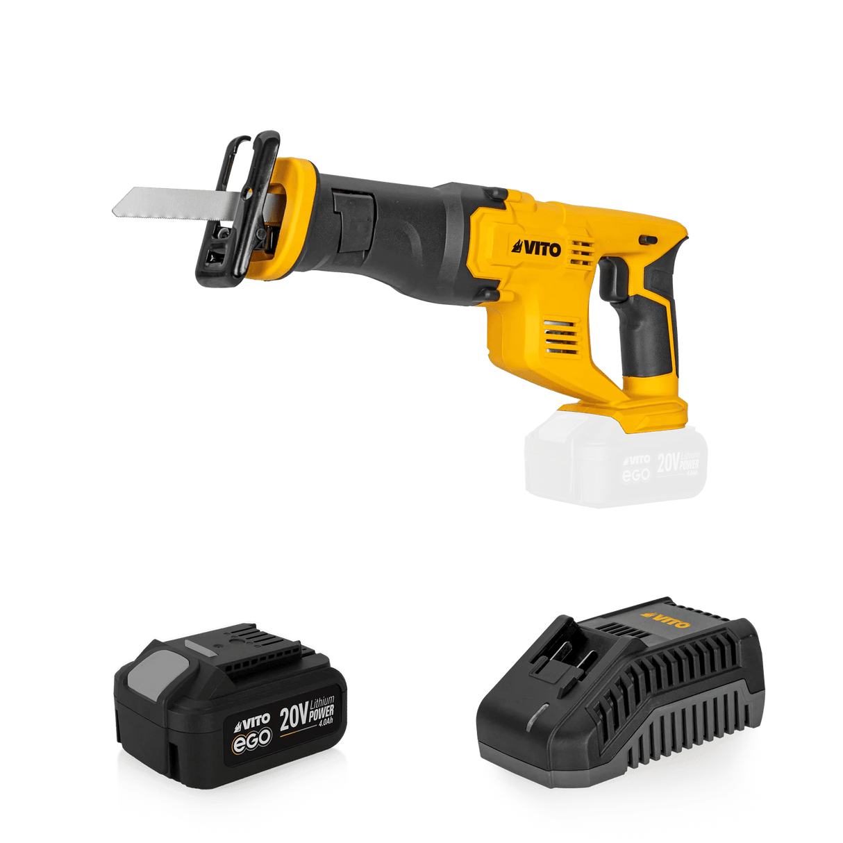 VITO EGO PACK - 3-teiliges Akku-Set: Säbelsäge, Akku und Ladegerät - 20V - kabellose Freiheit mit unserem EGO-Akkusystem - PACK5EGO - Tools.de TP Profishop GmbH