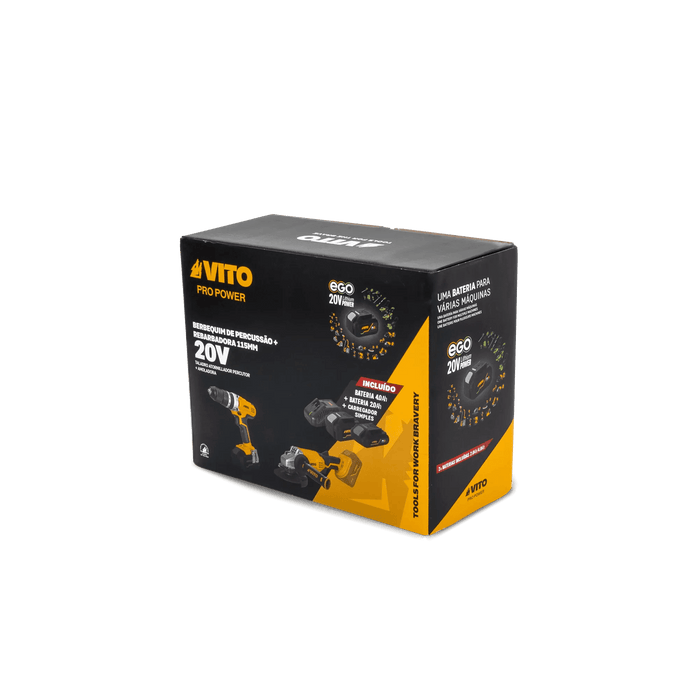 VITO EGO PACK - 5-teiliges Akku-Set: Bohrmaschine, Winkelschleifer, Akkus und Ladegerät - 20V - kabellose Freiheit mit unserem EGO-Akkusystem - PACK2EGO - Tools.de TP Profishop GmbH