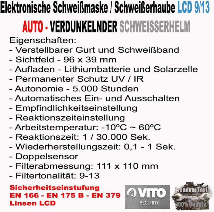 VITO elektronischer Schweißhelm - Schweißmaske LCD - Gesichtsschutz - Schweißen - Face Schutz - automatische Verdunklung VIMSEA - Tools.de TP Profishop GmbH