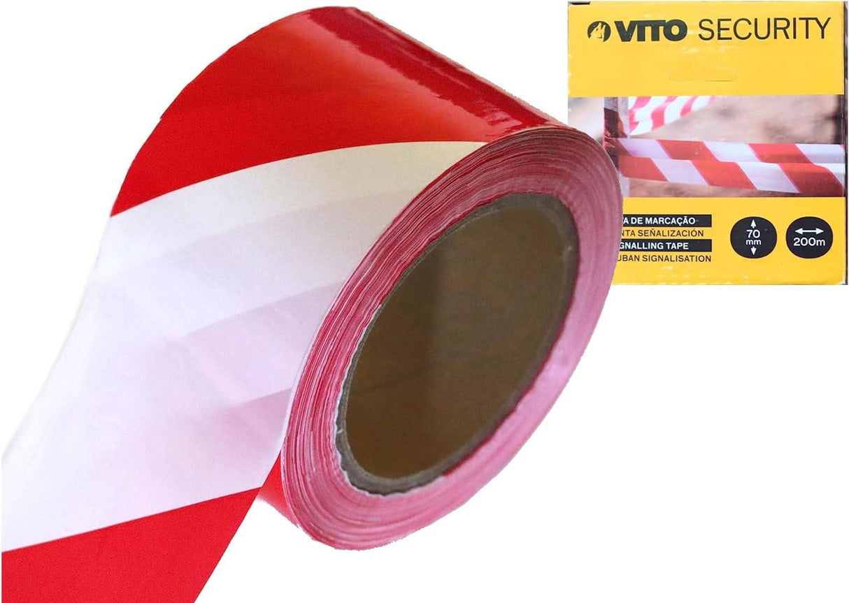 VITO Flatterband Rolle 200m x 70mm - Absperrband, Warnband, Markierungsband, Trassenband, Absperrungsband, Sperrband - rot/weiß im Karton - nicht klebend - Security - VIFM200 - Tools.de TP Profishop GmbH