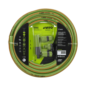 VITO Gartenschlauch-Set 20 Meter - Ø 15 mm (5/8 “) - 20 bar - Komplettes Bewässerungs-Kit mit Schlauch und Schnellkupplungszubehör - Garden - VIK6020 - Tools.de TP Profishop GmbH