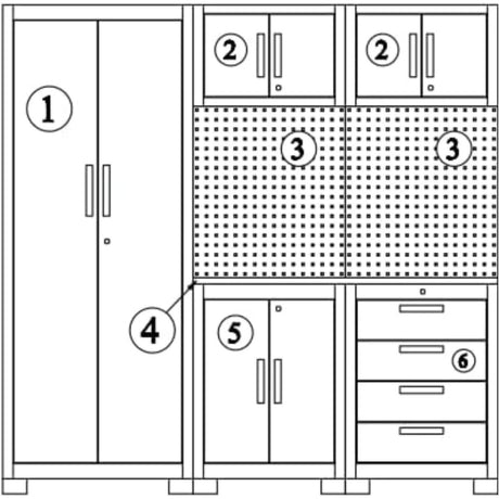 VITO Männerküche - 19-tlg Werkstatteinrichtungs Set mit Schubladen ca. 455 x 50 x 200 cm, Garage Werkstatteinrichtung, Werkbank, Werkzeugschrank, Werkbank mit Holzarbeitsplatte - (VIAGC2SET) - Tools.de TP Profishop GmbH