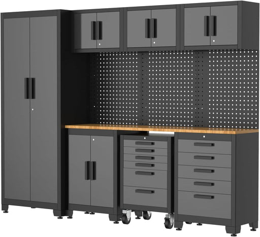 VITO Männerküche - 27-tlg Eck Werkstatteinrichtungs Set mit Schubladen ca. 677 x 50 x 200 cm, Garage Werkstatteinrichtung, Werkbank, Werkzeugschrank, Werkbank mit Holzarbeitsplatte - (VIAGC2SETC) - Tools.de TP Profishop GmbH