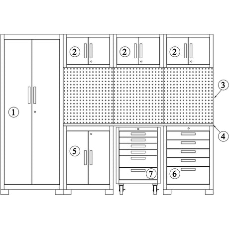VITO Männerküche - 27-tlg Eck Werkstatteinrichtungs Set mit Schubladen ca. 677 x 50 x 200 cm, Garage Werkstatteinrichtung, Werkbank, Werkzeugschrank, Werkbank mit Holzarbeitsplatte - (VIAGC2SETC) - Tools.de TP Profishop GmbH