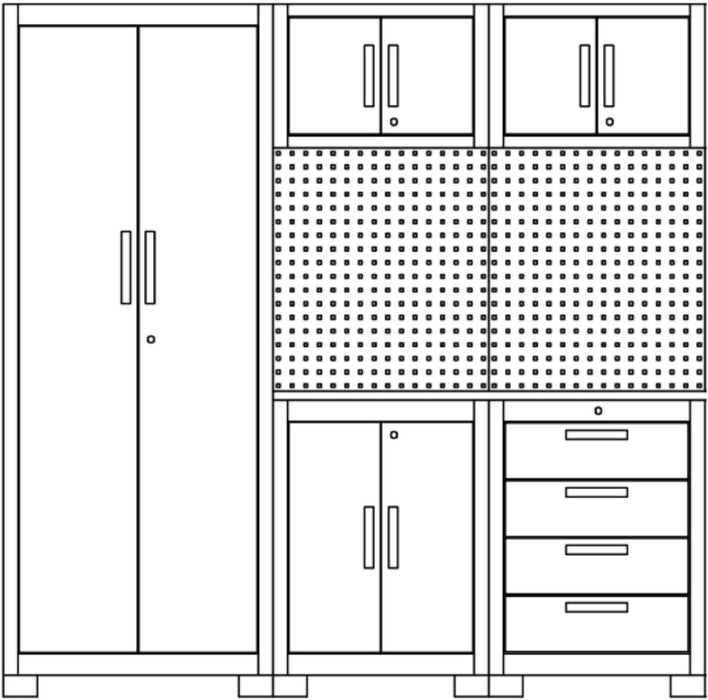 VITO Männerküche - 8-TLG Werkstatteinrichtung Set mit Schubladen ca. 198 x 50 x 200 cm, Garage Werkstatteinrichtung, Werkbank, Werkzeugschrank, Werkbank mit Holzarbeitsplatte - (VIAGC) - Tools.de TP Profishop GmbH