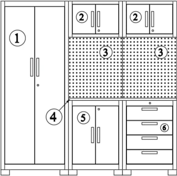 VITO Männerküche - 8-TLG Werkstatteinrichtung Set mit Schubladen ca. 198 x 50 x 200 cm, Garage Werkstatteinrichtung, Werkbank, Werkzeugschrank, Werkbank mit Holzarbeitsplatte - (VIAGC) - Tools.de TP Profishop GmbH