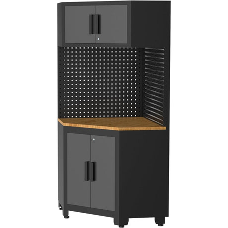 VITO Männerküche - Eckmodul - Werkstatteinrichtungs Set mit Schubladen 5-TLG ca. 83.5 x 83.5 x 200 cm, Garage Werkstatteinrichtung, Werkzeugschrank, Werkbank mit Holzarbeitsplatte - (VIACGC) - Tools.de TP Profishop GmbH