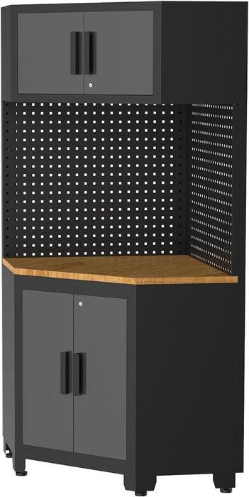 VITO Männerküche - Eckmodul - Werkstatteinrichtungs Set mit Schubladen 5-TLG ca. 83.5 x 83.5 x 200 cm, Garage Werkstatteinrichtung, Werkzeugschrank, Werkbank mit Holzarbeitsplatte - (VIACGC) - Tools.de TP Profishop GmbH