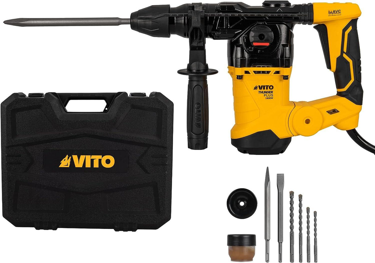 VITO ThunderPlus AVC SDS-plus Bohrhammer VIMPDP1250 1250W, 5 Joule, Verstellung Meißelposition, variable Drehzahl, Bohr-Ø Mauerwerk 30mm, 3x SDS-plus Bohrer, Spitz- + Flachmeißel, Koffer - Tools.de TP Profishop GmbH