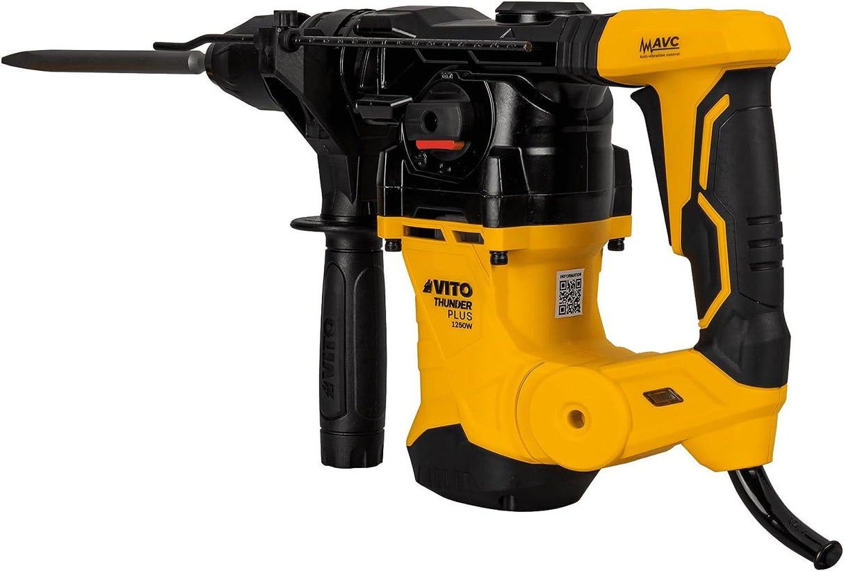 VITO ThunderPlus AVC SDS-plus Bohrhammer VIMPDP1250 1250W, 5 Joule, Verstellung Meißelposition, variable Drehzahl, Bohr-Ø Mauerwerk 30mm, 3x SDS-plus Bohrer, Spitz- + Flachmeißel, Koffer - Tools.de TP Profishop GmbH