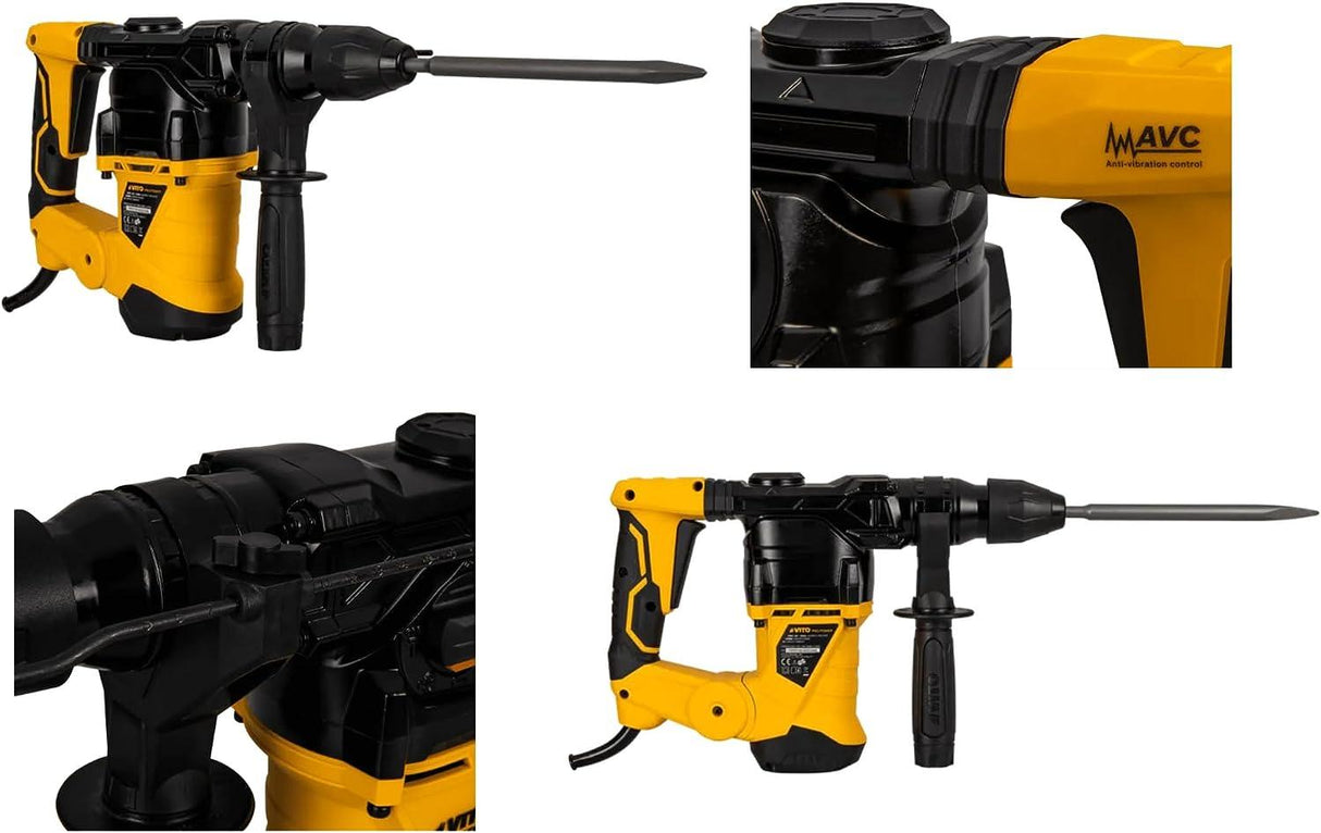 VITO ThunderPlus AVC SDS-plus Bohrhammer VIMPDP1250 1250W, 5 Joule, Verstellung Meißelposition, variable Drehzahl, Bohr-Ø Mauerwerk 30mm, 3x SDS-plus Bohrer, Spitz- + Flachmeißel, Koffer - Tools.de TP Profishop GmbH