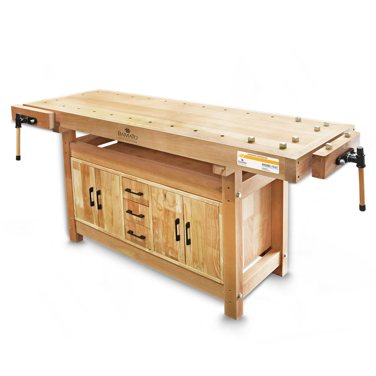 BAMATO WORK-1945 Werkbank mit Einbauschrank aus Massivholz